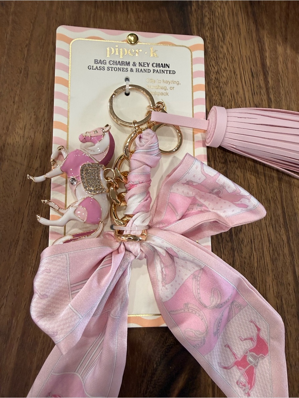 Piper K Pink Elephant Tassel Scarf Keychain